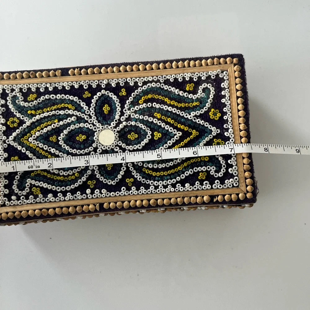 Vintage Blue Trinket Box Art Bead Work Handcrafted